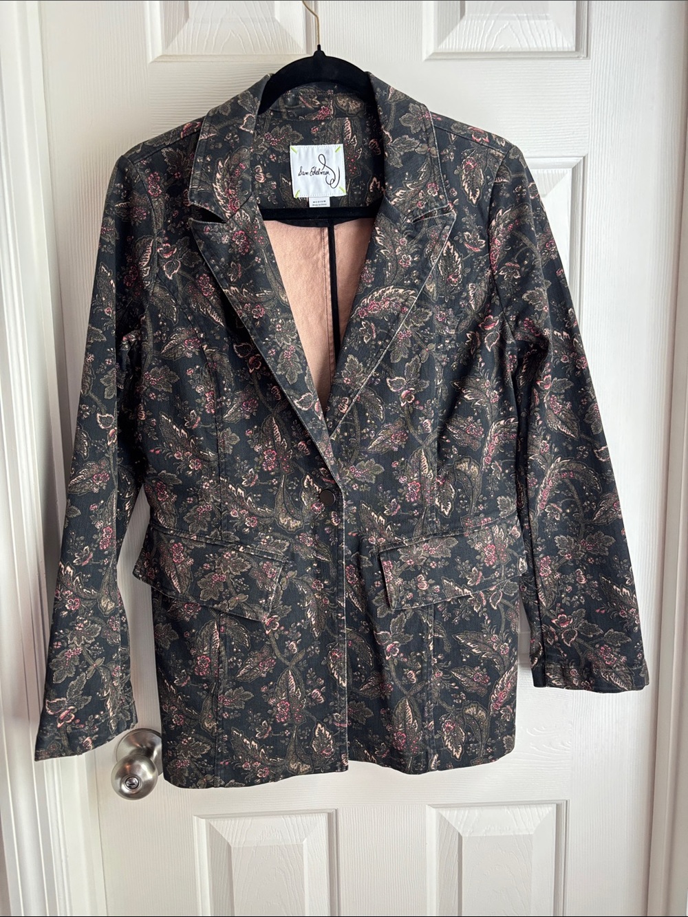 Sam Edelman Black Paisley-Print Blazer with Dusty Pink Accents